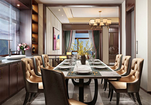 青島新中式效果圖_青島長水山莊大宅裝修設計風格/報價