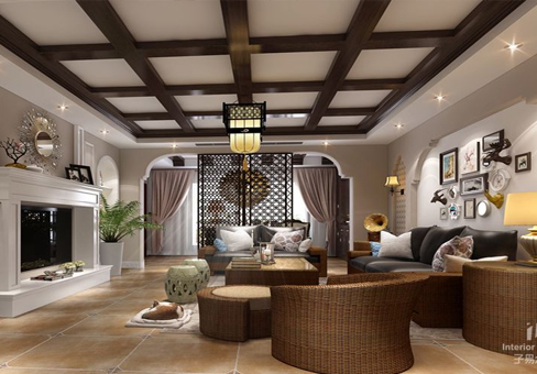 青島新中式效果圖_嶗山區海逸翠庭平層裝修設計風格/報價